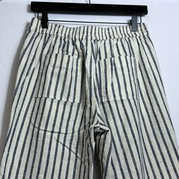 J.Crew Tie Waist Seaside Cropped Navy Stripe Pull On Pants Women's Size S AY652 - Picture 9 of 11